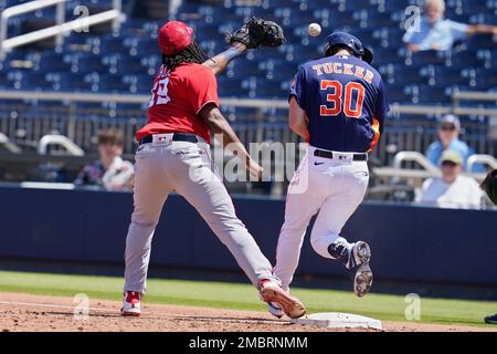 Houston Astros second baseman Mauricio Dubon (14) during the MLB game  between the Texas Ranges and the Houston Astros on Friday, April 14, 2023  at Min Stock Photo - Alamy