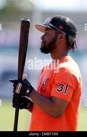 Baltimore Orioles' Cedric Mullins looks on during batting practice before  an opening day baseball game against the New York Yankees, Sunday, April 7,  2023, in Baltimore. (AP Photo/Terrance Williams Stock Photo - Alamy