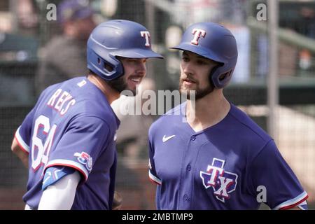 This is a 2022 photo of Adolis Garcia of the Texas Rangers' baseball team.  (AP Photo/Darryl Webb Stock Photo - Alamy