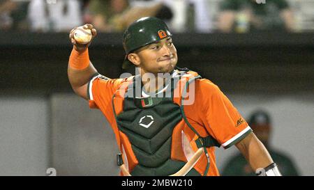 CORAL GABLES, FL - JUNE 04: Miami catcher Maxwell Romero Jr. (4