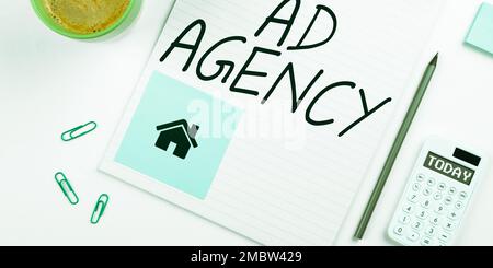 Sign displaying Ad Agency, Business approach business dedicated to creating planning and handling advertising Stock Photo