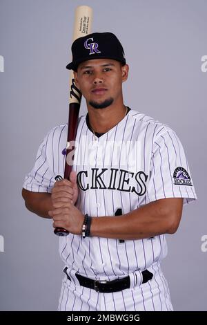 This is a 2022 photo of C.J. Cron of the Colorado Rockies baseball team  shown, Tuesday, March 22, 2022, in Scottsdale, Ariz. (AP Photo/Matt York  Stock Photo - Alamy