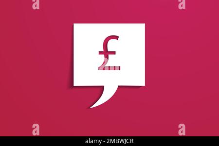 Speech bubble with currency symbol Pound sterling, British pound, in paper cut technique. Vector illustration. Viva Magenta. Stock Vector