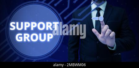 Sign displaying Support Group. Business idea number of people involved in service commitment Stock Photo