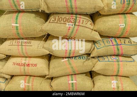 bags of coffee in storage ready for export Stock Photo