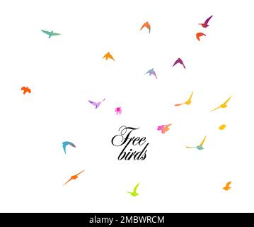 Abstract colored flying birds. Mixed media. Vector illustration Stock Vector