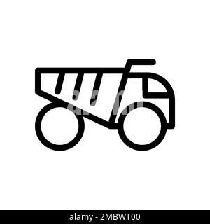Dump truck line icon isolated on white background. Black flat thin icon on modern outline style. Linear symbol and editable stroke. Simple and pixel p Stock Vector