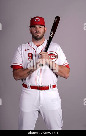 This is a 2022 photo of Mike Moustakas of the Cincinnati Reds baseball team  taken Friday, March 18, 2022, in Goodyear, Ariz. (AP Photo/Charlie Riedel  Stock Photo - Alamy
