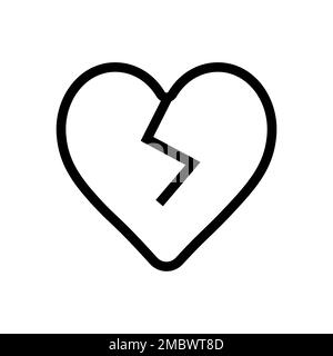 Broken heart line icon isolated on white background. Black flat thin icon on modern outline style. Linear symbol and editable stroke. Simple and pixel Stock Vector
