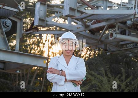 Portrait of professional Asian mining engineer in workplace. Stock Photo
