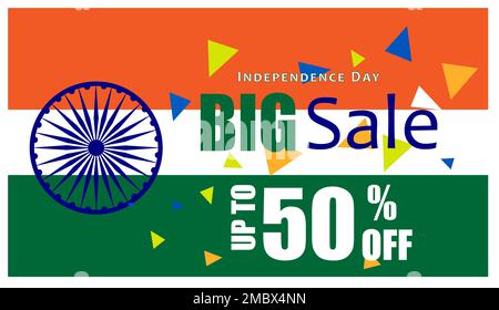 India Independence Day Sale Banner 50 Percent Off Stock Vector