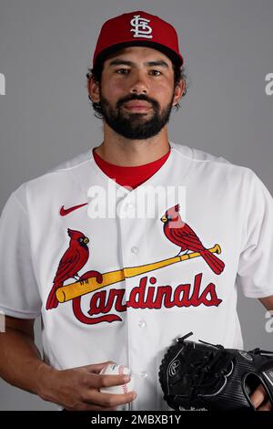 This is a 2022 photo of Génesis Cabrera of the St. Louis Cardinals baseball  team. This image reflects the St. Louis Cardinals active roster Saturday,  March 19, 2022, in Jupiter Fla., when