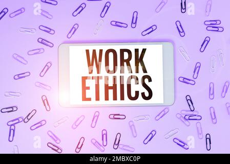 Conceptual caption Work Ethics. Business concept A set of values centered on the importance of doing work Stock Photo