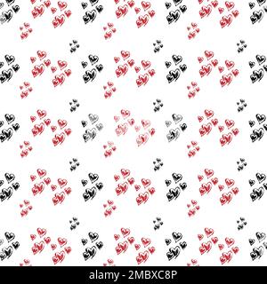Red And Black Scribbled Heart Pattern Stock Vector