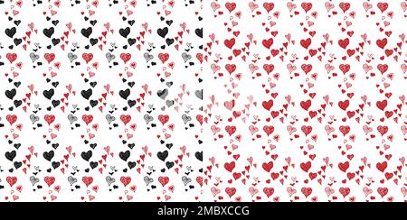 Red And Black Scribbled Line Heart Pattern Stock Vector