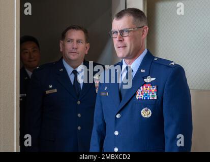 Col. Jun Oh, 374th Operations Group incoming commander, renders his ...