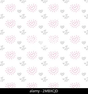 Hand Drawn Valentine Heart Love Doodle Line Pattern In Pink And Black Color Stock Vector