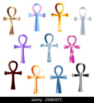 Ankh Ancient Egyptian Religious Mythological Isolated Spiritual Icon Set Stock Vector