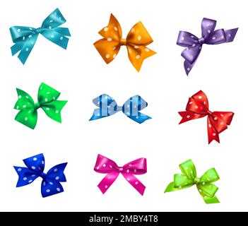 Colorful Bow Tie With Polka Dots Design. Satin Knot With Polka Dots Stock Vector
