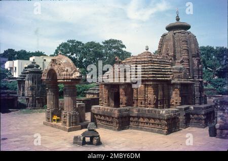 Siddheshwar Temple dates back to 10th century and is located within the premises of the Mukteswar temple. Historians say all the 10th century temples in Bhubaneswar. The temple tower, built in Pancharatna style of classical Kalinga School of temple architecture, is grouped by a row of miniature turrets and all four sides of the tower are surmounted by four lions. While Lord Shiva is worshipped in the sanctum sanctorum, Stock Photo