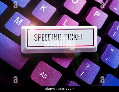 Sign displaying Speeding Ticket, Business showcase psychological test for the maximum speed of performing a task Stock Photo