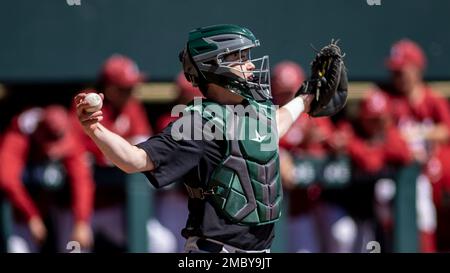 Binghamton catcher Kevin Reilly (24) throws to second on a steal