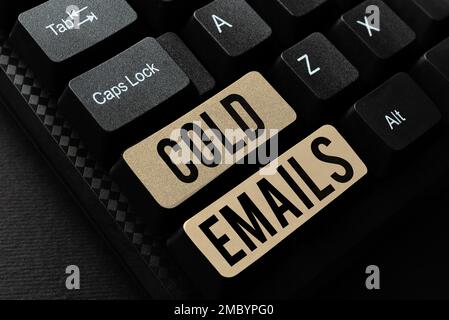 Text sign showing Cold Emails. Business approach unsolicited email sent to a receiver without prior contact Stock Photo