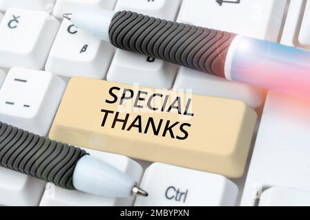 Conceptual caption Special Thanks, Business showcase expression of appreciation or gratitude or an acknowledgment Stock Photo