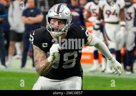 East Rutherford, New Jersey, USA. 6th Dec, 2020. Las Vegas Raiders  defensive end Maxx Crosby (98) in action during the NFL game between the  Las Vegas Raiders and the New York Jets