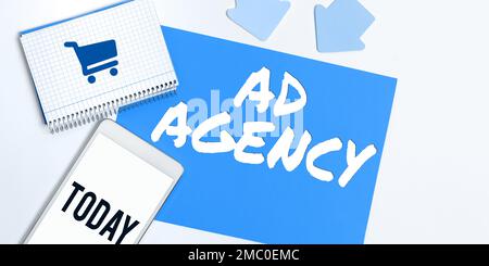 Writing displaying text Ad Agency. Business idea business dedicated to creating planning and handling advertising Stock Photo