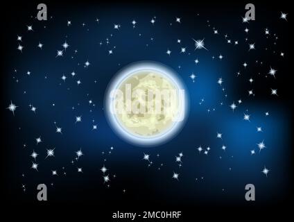 moon vector illustration and dark night sky with stars Stock Vector