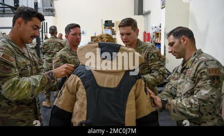 Senior Airman Hunter Rudnik, an explosive ordnance disposal technician ...