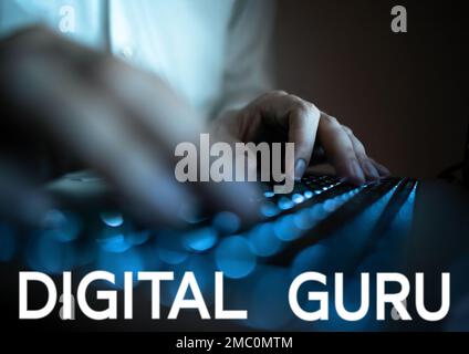 Text sign showing Digital Guru. Business approach teacher and intellectual guide in matters of fundamental concern of electronics Stock Photo