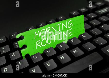 Handwriting text Morning Routine. Business idea initiation of consumer interest or inquiry into product Stock Photo
