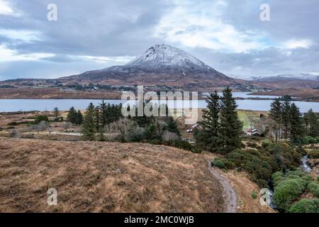 Aerial view of the Dunlewy Ghost Town in County Donegal - Ireland Stock Photo
