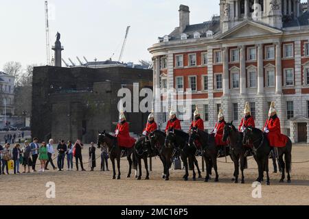 Parade of Horse Guards, soldiers of the Household Cavalry Mounted Regiment, White Hall, Westminster, London, England, Great Britain Stock Photo