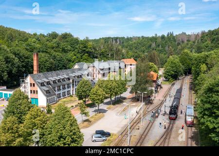Alexisbad railway station in the Selke valley with Harz narrow-gauge railway Stock Photo