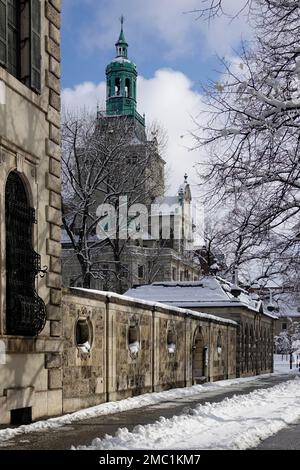 Bavarian National Museum on Prinzregentenstrasse, snow-covered in winter, Munich, Upper Bavaria, Bavaria, Germany Stock Photo