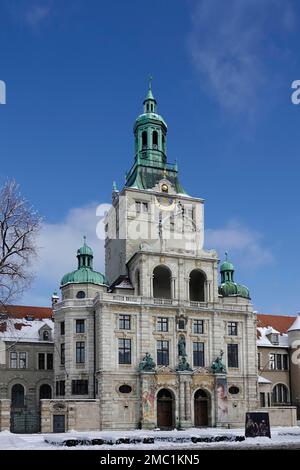 Bavarian National Museum on Prinzregentenstrasse, snow-covered in winter, Munich, Upper Bavaria, Bavaria, Germany Stock Photo