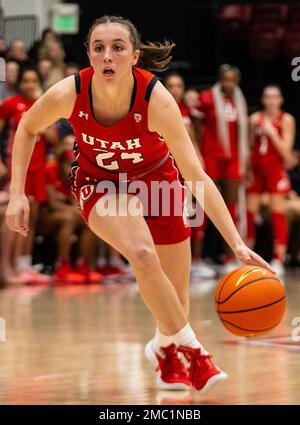 Maples Pavilion Palo Alto, CA. 20th Jan, 2023. U.S.A. Utah guard Kennady McQueen (24)brings the ball up court during the NCAA Women's Basketball game between Utah Utes and the Stanford Cardinal. Stanford beat Utah 74-62 at Maples Pavilion Palo Alto, CA. Thurman James /CSM/Alamy Live News Stock Photo