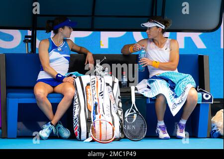 Sam Stosur of Australia playing her last career doubles match with partner Alize Cornet of France at the 2023 Australian Open, Grand Slam tennis tournament on January 19, 2023 in Melbourne, Australia - Photo: Rob Prange/DPPI/LiveMedia Stock Photo