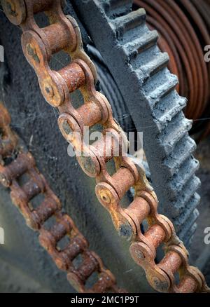 disused neglected drive system on redundant boat winch sizewell beach sizewell suffolk england Stock Photo