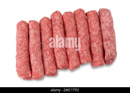 Raw turkey and pork meat sausage isolated on white with clipping path included Stock Photo