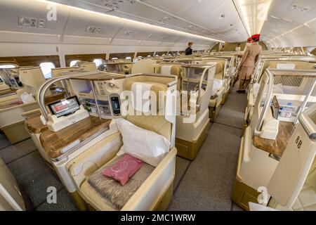 Business Class, Airbus A380, Emirates Airline, 22. 06. 2005. ILA International Aerospace Exhibition Berlin, Schoenefeld, Brandenburg, Germany Stock Photo