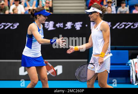 Sam Stosur of Australia playing her last career doubles match with partner Alize Cornet of France at the 2023 Australian Open, Grand Slam tennis tournament on January 19, 2023 in Melbourne, Australia - Photo: Rob Prange/DPPI/LiveMedia Stock Photo