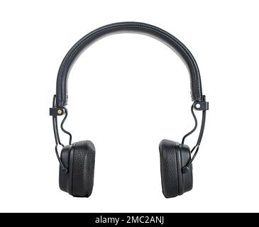 Wireless black headphones isolated on white background. High quality photo Stock Photo