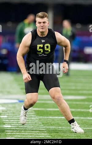 Fordham offensive lineman Nick Zakelj runs the 40-yard dash at the