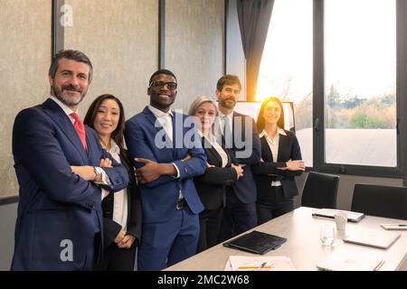 successful multiethnic company with happy workers Stock Photo