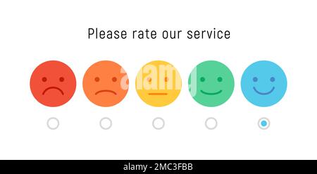 Smiley rate scale emotion emoji icon. Feedback rate survey emoticon satisfaction meter. Stock Vector