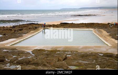 old seawater swimming pool at westward ho on the north devon coast Stock Photo